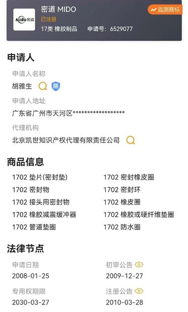 中国 Guangzhou Tianhe Qianjin Midao Oil Seal Firm 認証